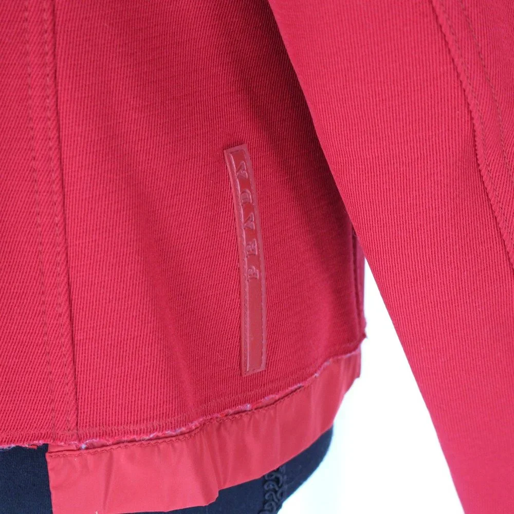 PRADA Sport Red Jacket Zip Up Collared Fleece Lined Nylon Trim Large Wool Top L - Picture 6 of 8